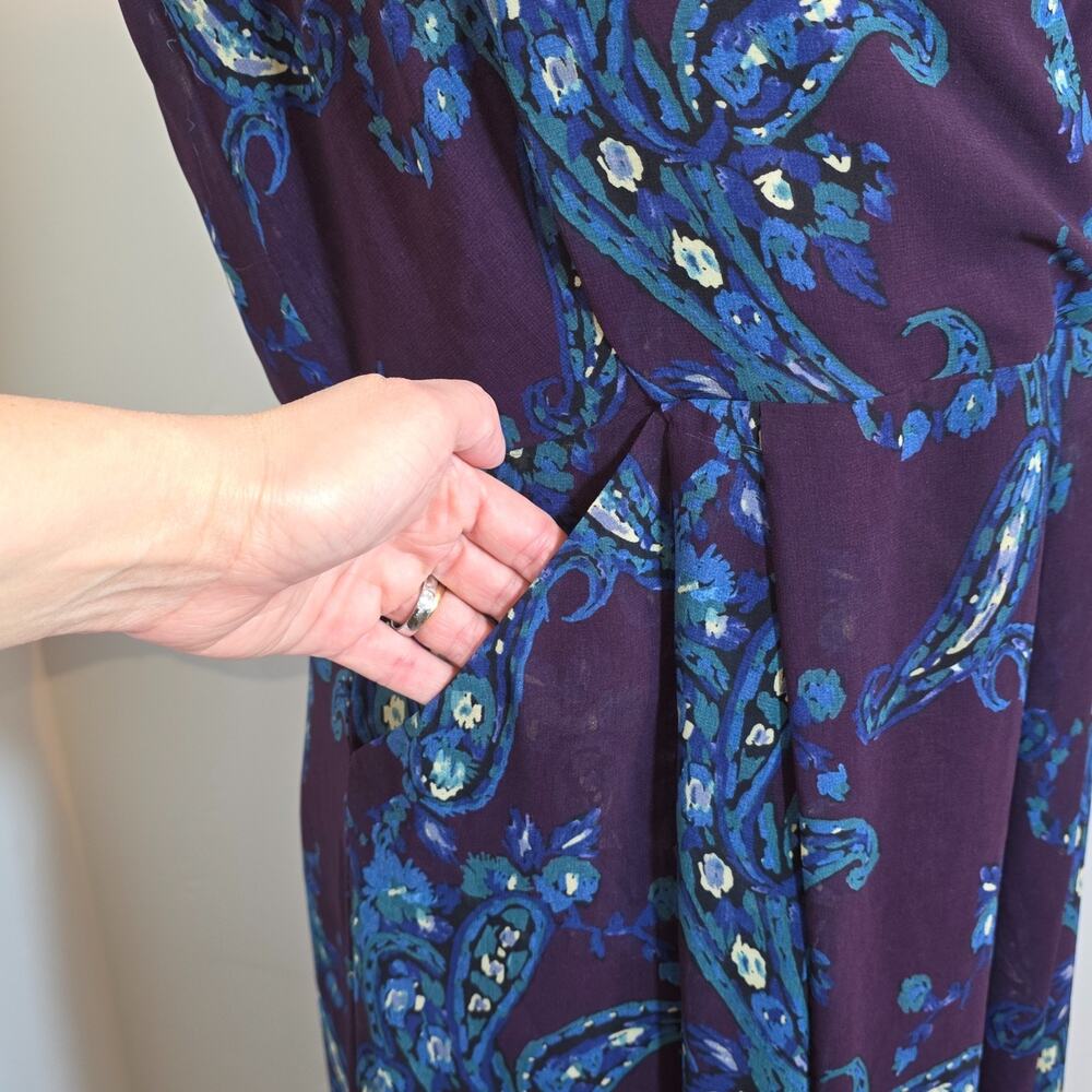 Cabi TREASURE Women 8 Purple Paisley Sleeveless‎ Midi Dress - Picture 5 of 11